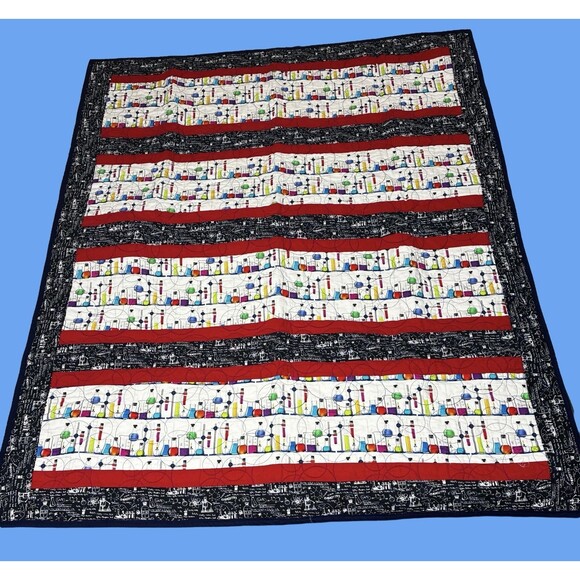 Handmade Quilt Science Print Vintage Style Throw Blanket 45X54 Inches